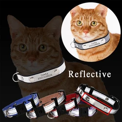 Collar de gato grabado 3 en 1, etiqueta de identificación reflectante para gatito, placa de identificación de número de teléfono, dijes para Collar de cachorro, cadena de cuero para perro pequeño, etiqueta de identificación para mascotas