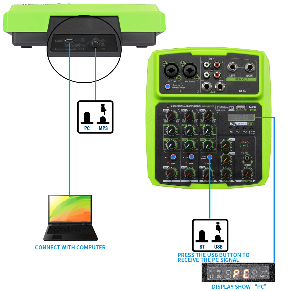 B6 6 قناة جهاز دمج صوتي في الهواء الطلق مؤتمر جهاز مزج الصوت USB بلوتوث صدى الصوت أداة المعالج لايف كارت الصوت