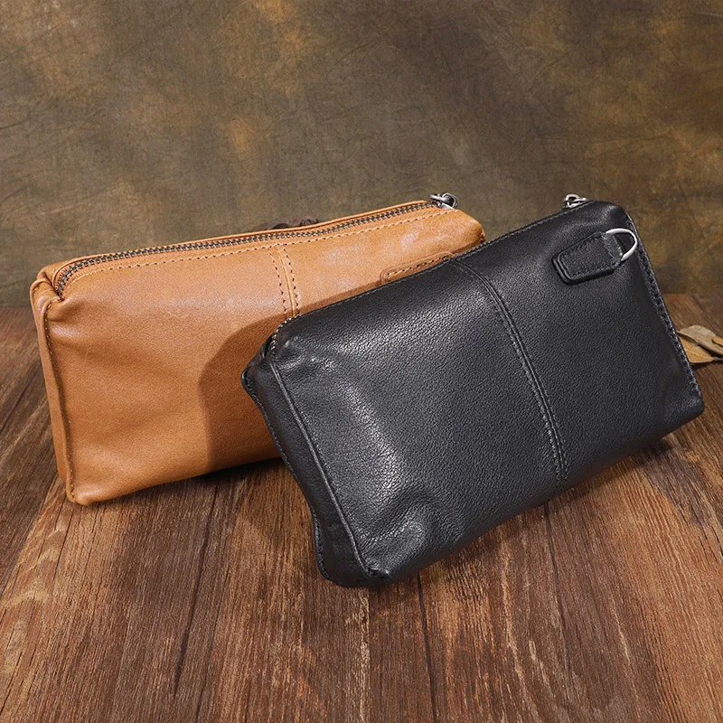 AETOO Vintage Men\'s Clutch Bag RFID Genuine Leather Clutch Wallet Bag Casual Long Purse Large Capacity Travel Handbag Male