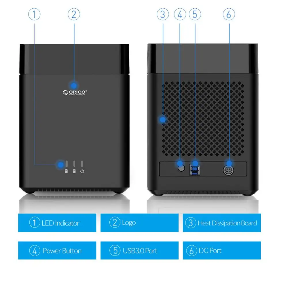 Imagem -06 - Orico ds Série Bay 3.5 Usb3.0 Gabinete de Disco Rígido tipo Magnético Usb3.0 para Sata3.0 Hdd Case Suporte Uasp 12v4a Potência