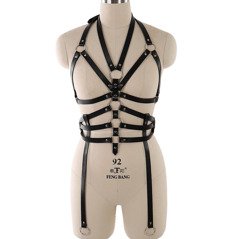 

Leather Sexy Harness Full Body Bondage Fetish Erotic Lingerie Set Woman Chest Cage Bra Gothic Suspenders Punk Garter Belt Strap