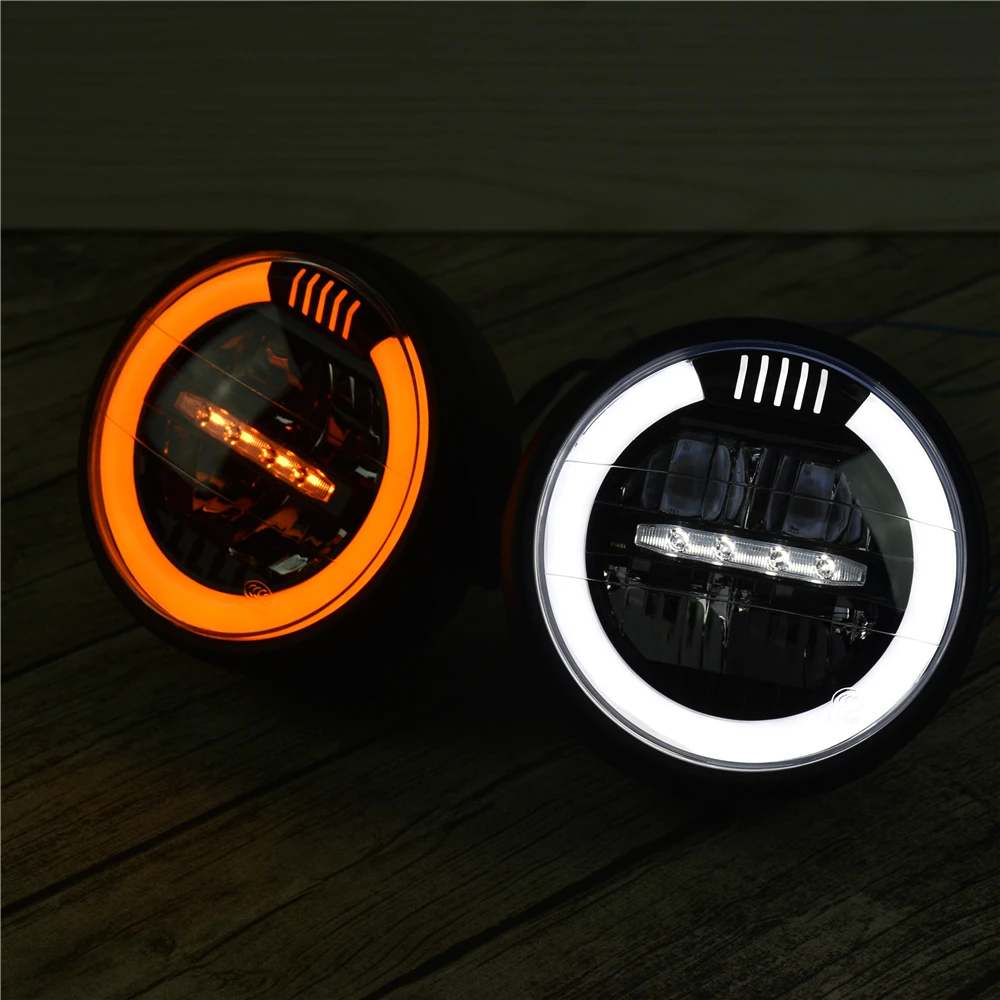 

Retro Motorbike LED Headlight Assembly 6.8'' Halo Ring DRL Moto Light for XL883 Softail Dyna Electra Glide Road King Cafe Racer