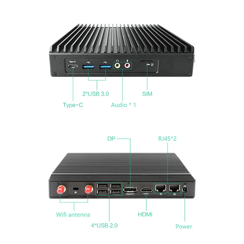 Topfeel t60m fanless completo mini pc industrial 4k suporte linux baixo consumo de energia i3 portátil computador embutido