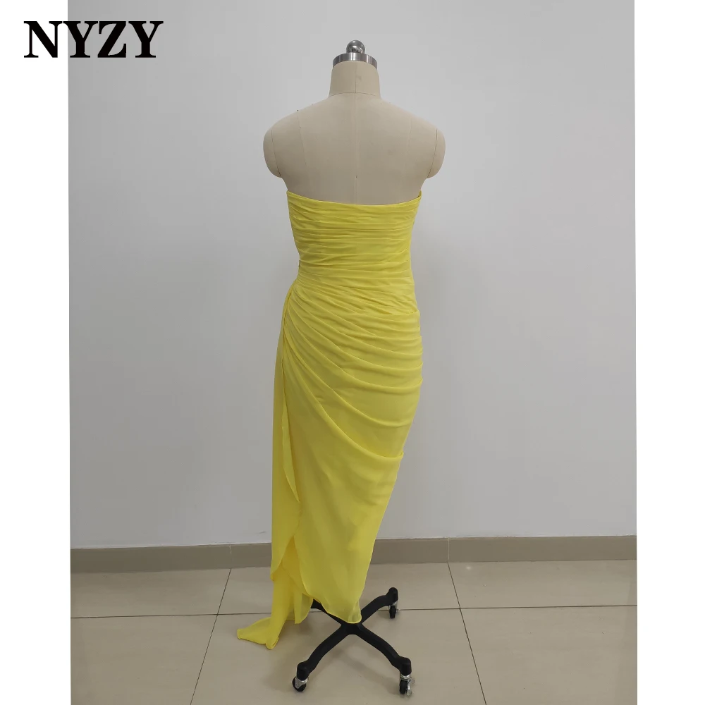 NYZY C118 Sexy High Slit Chiffon Yellow Evening Dresses 2023 Wedding Party Dress Cocktail Prom Graduation vestidos coctel