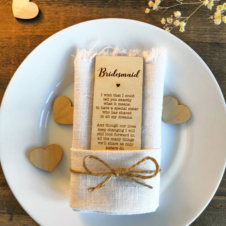Wooden Place Setting With Bridesmaid Place Card Rustic Wedding Place Card