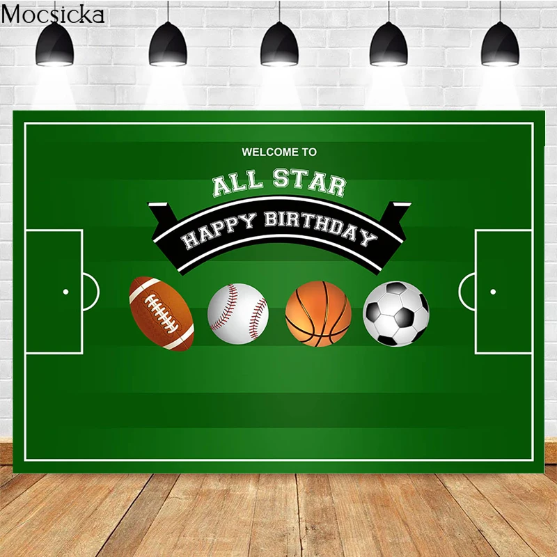 Happy Birthday Photography Background Football Field Ball Game Decoration Props Children Birthday Party Photo Backdrop Studio