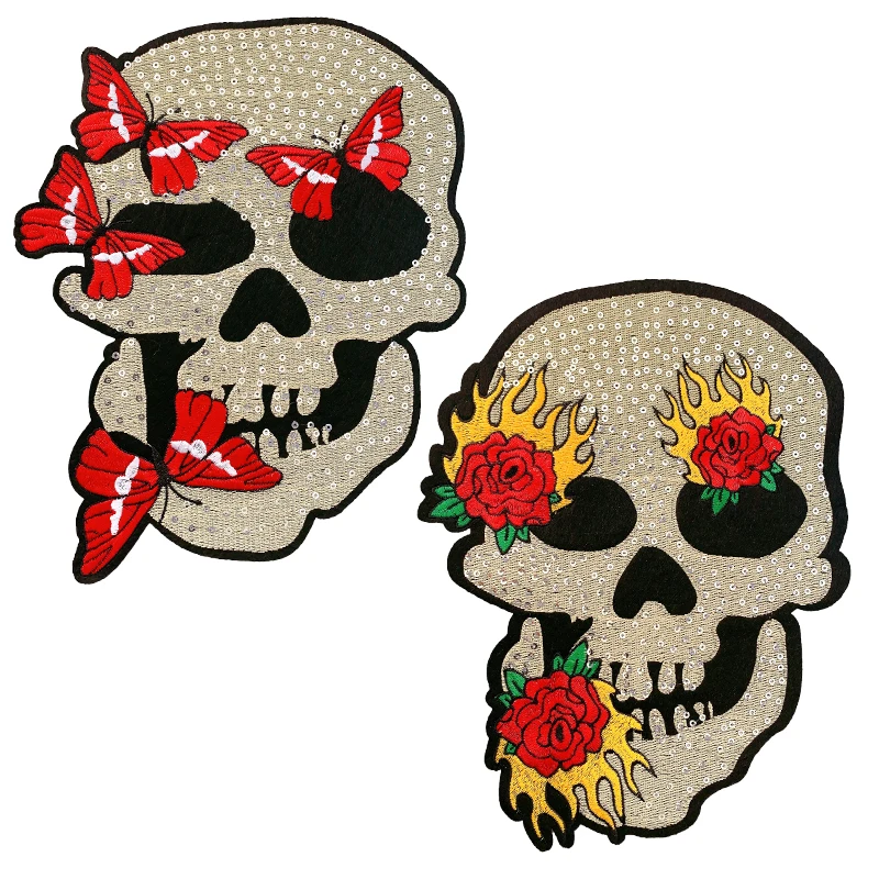 Letters Embroidered Sequins Skull Badge, Clothing Accessories, Sewing Supplies, Iron on Patches for Clothing