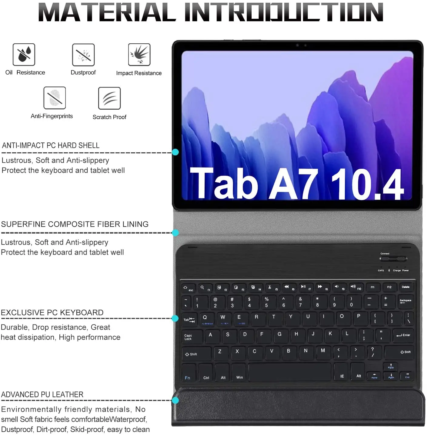 Funda con Teclado para Samsung Galaxy Tab A7 T500 / T505 de 10,4 Pulgadas Tableta, Cubierta