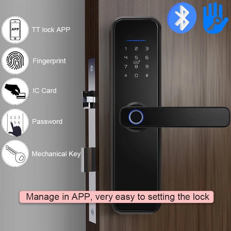 RAYKUBE Biometric Fingerprint Lock Door Lock Black X5 TT Lock APP Password IC Card Keyless Unlock Lock Smart Home Hotel