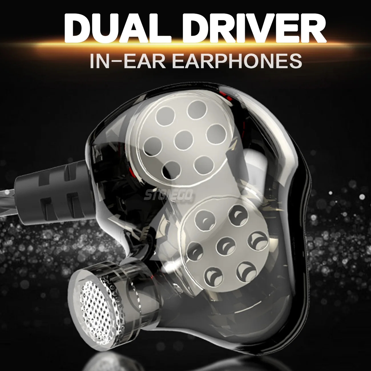 STONEGO Stereo In-Ear Earphones Dual Driver High Definition Monitor Headphones Runner Headset Sport Earbuds Heavy Bass