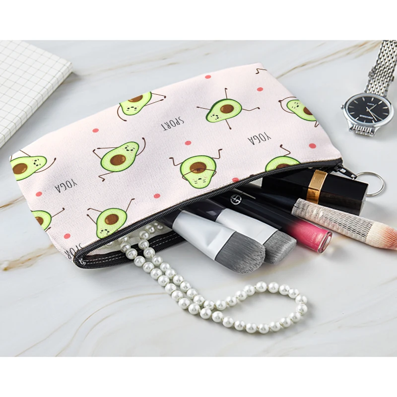 Girls Lovely Avocado Print Makeup Bag Women Cosmetic Bag Large Capacity Toiletries Organizer Female Storage Make Up Cases