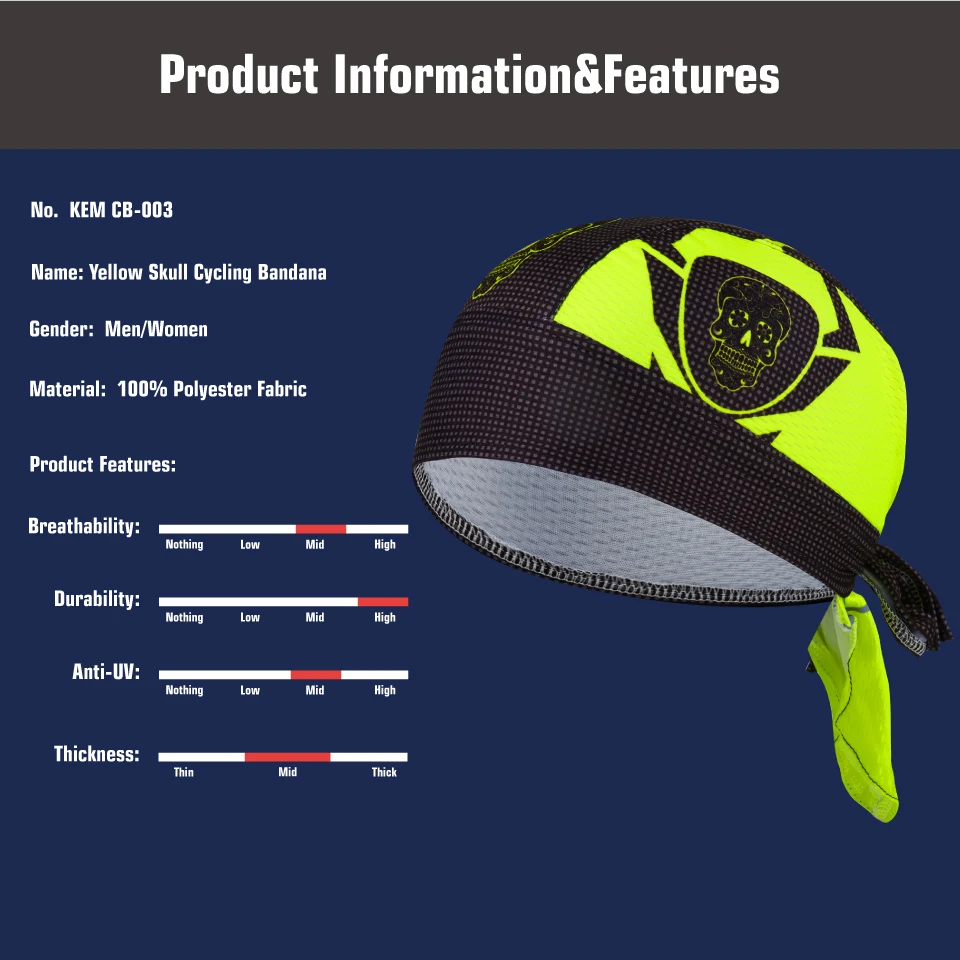 KAMALOCE 2022 Hot Selling Sublimation Skull Bike Cap Pro Team Bicycle Fluorescence Yellow Mtb Cycling Bandana