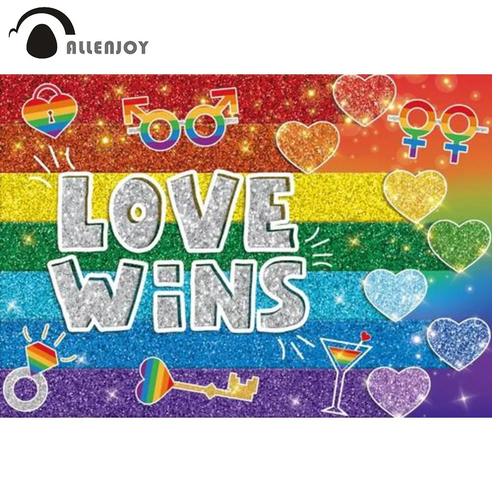 

Allenjoy Gay Love Wins Lgbt Colourful Rainbow Background Pride Month Celebration Birthday Party Fabric Photobooth Backdrop