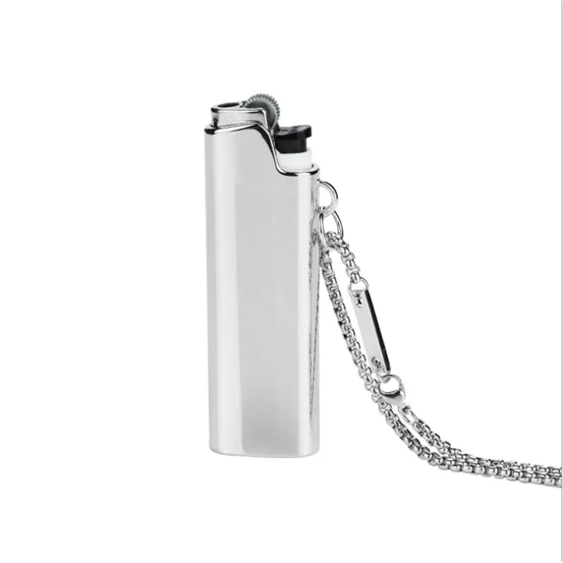 Funda de mechero de tamaño medio/estándar, colgante de collar, joyería de moda de Hip Hop, soporte de cubierta de encendedor para encendedor Bic J3