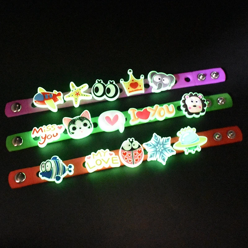 1Pcs Luminous Charms Accessories Fluorescent Shoes accesories Fashion Soft PVC Shoe Buckle Kids Cartoon charms design image 4