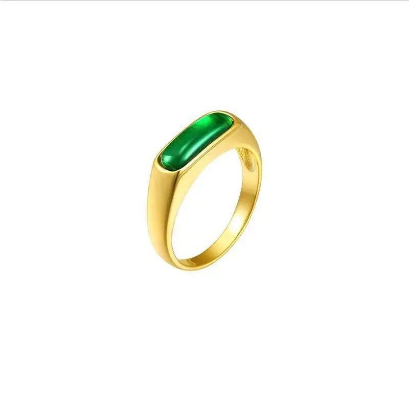 MxGxFam SALE Green Stone ArtificialJade Rings Jewelry For Women Men 24 k Pure Gold Color Original Design