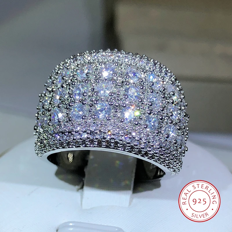 Nowy luksusowy okrągły 925 Sterling Silver bling cyrkon pierścionek zaręczynowy dla kobiet Lady prezent na rocznicę biżuteria sprzedaż luzem