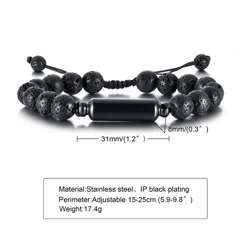 Men Urn Bracelet Volcanic Rock Beaded Adjustable Bracelets for Urns Jewelry for Ashes Cremation Brazalets