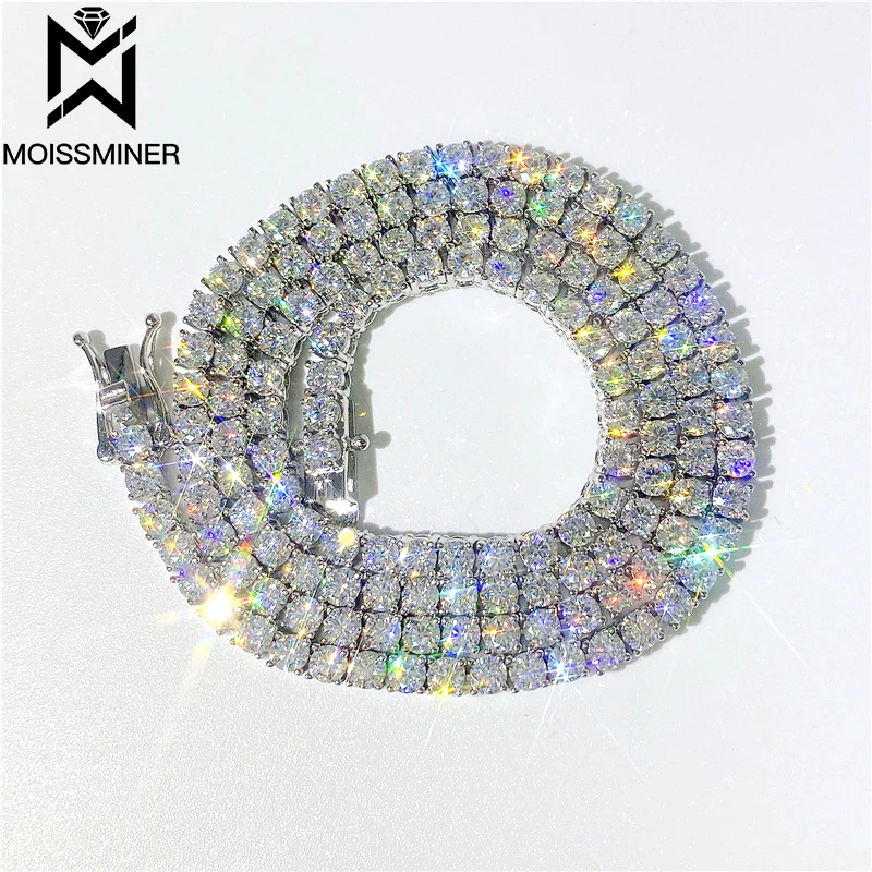 

4mm VVS Moissanite S925 Tennis Chain Necklace Real Diamond Pass Tester Iced Out Necklaces For Women Men High-End Jewelry