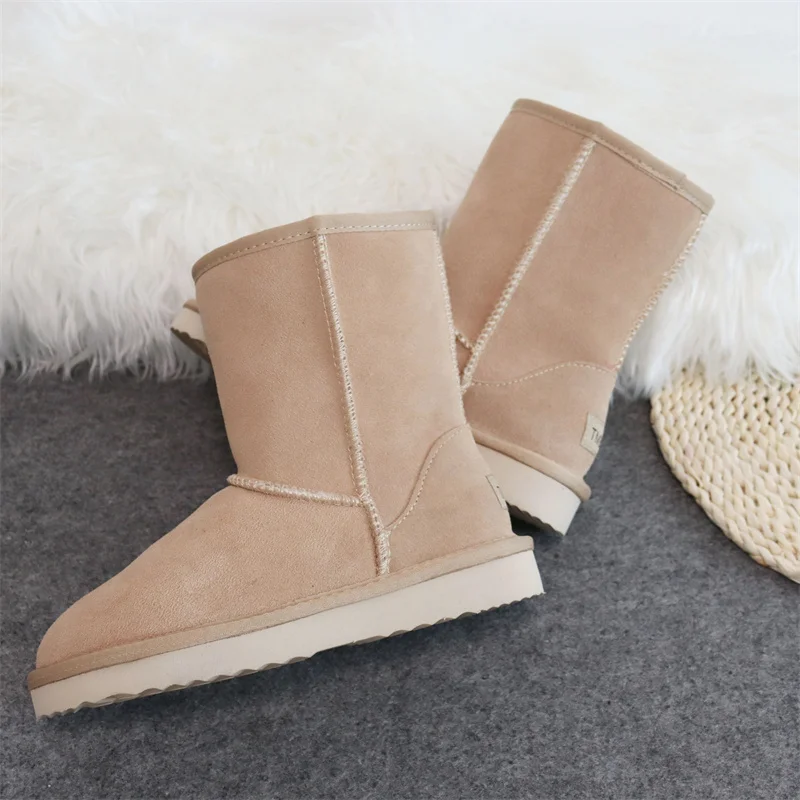 New Natural Fur Inside 2023 New Genuine Cowhide Leather Snow Boots Shoes Women Waterproof Boots Warm Winter Boots Women Shoes