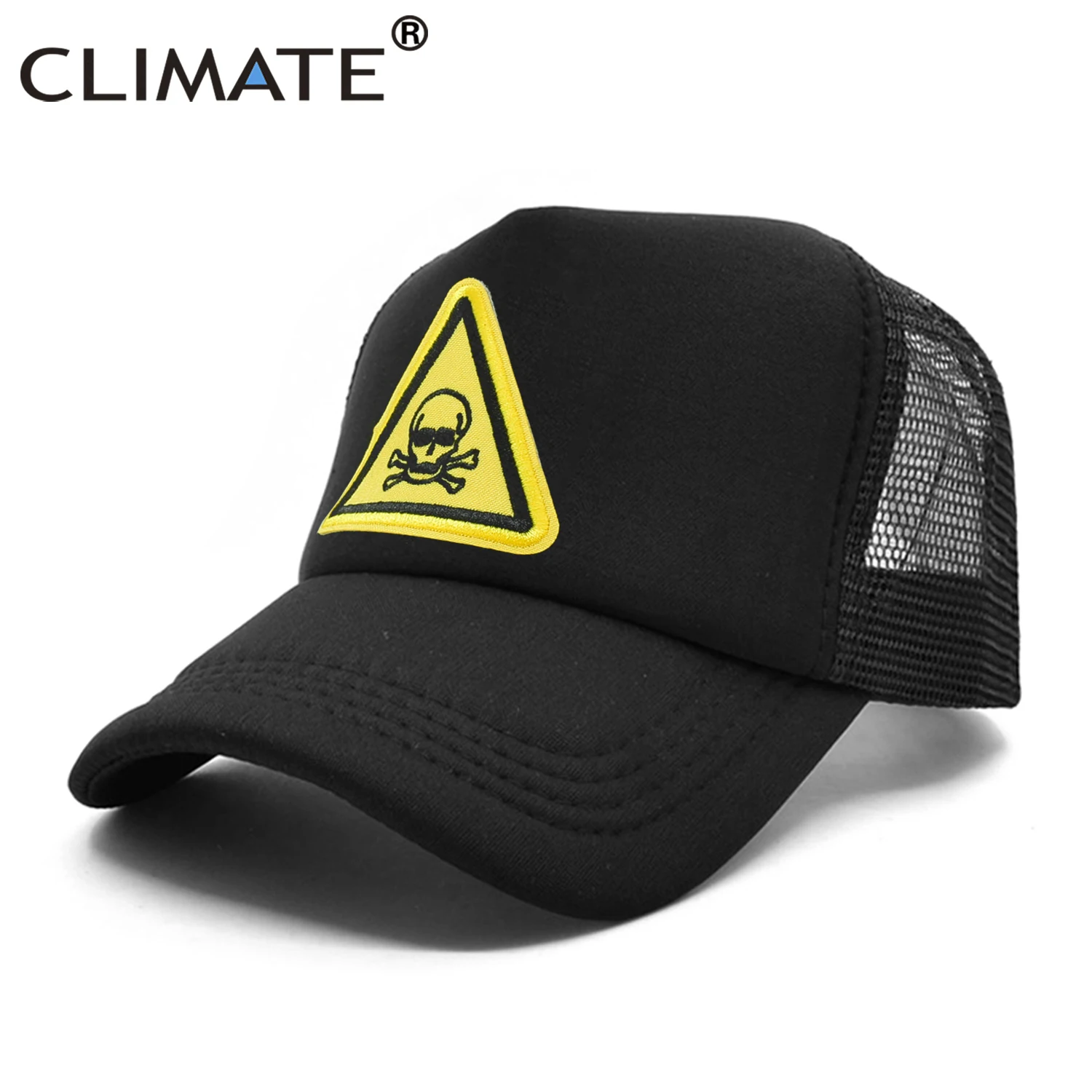 CLIMATE Men Cool Skull Trucker Cap Hiphop Street Style Skeleton Cap Danger Keep Away Baseball Cap Summer Mesh Cap Hat for Men