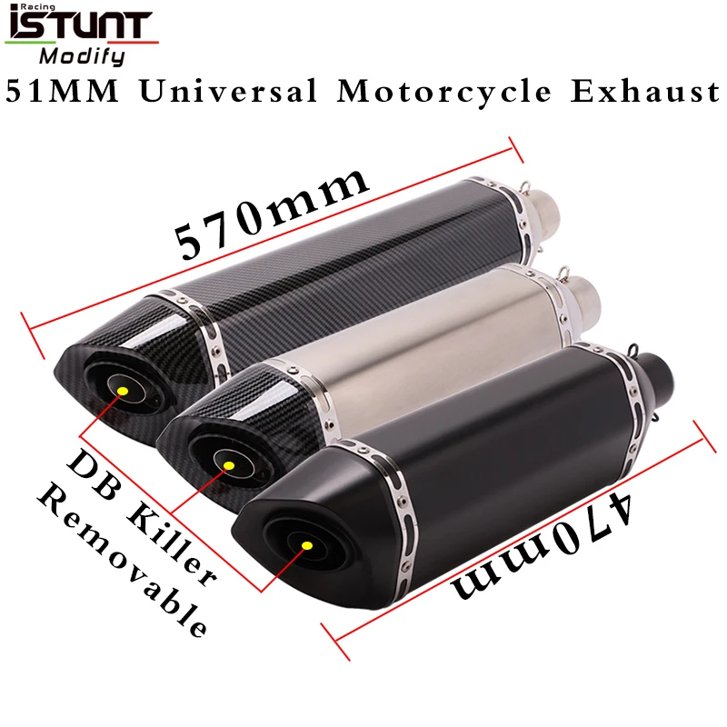 51MM Universal Motorcycle Exhaust Pipe With Muffler DB Killer Escape Moto For Yamaha Honda Duke Kawasaki Ducati Slip-on