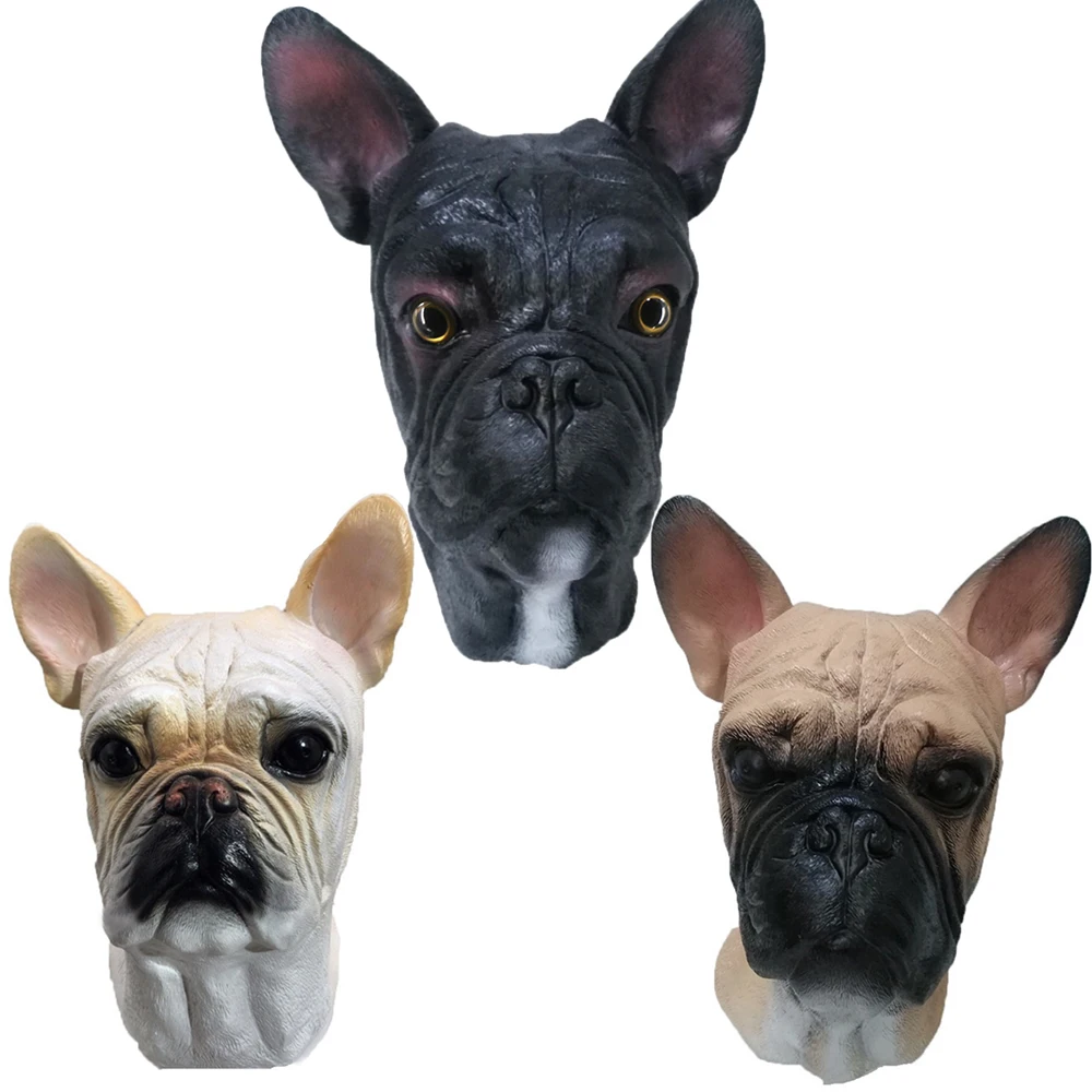 French Bulldog Mask Full Head Deluxe Latex Dog Animal Masks Fancy Dress Costume