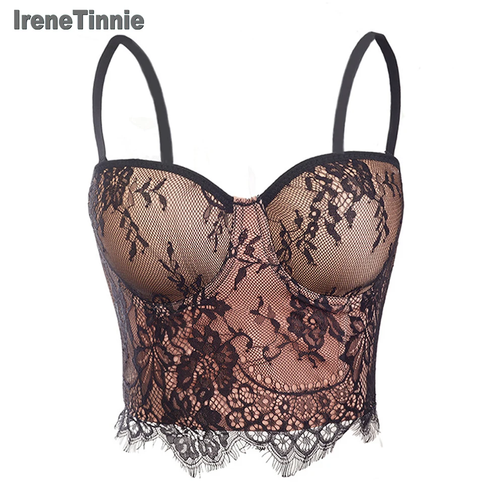 

IreneTinnie New Charming Embroidery Lace Push Up Bralet Nightclub Party Corset Cropped Top Vest Plus Size Women's Bustier Corset