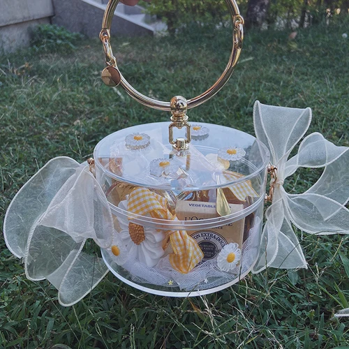 도매 1 Pcs 손 선물 반환 선물 상자 아크릴 결혼식 여성 신부 들러리 빈 화장품 포장 가방 비즈니스에 대 한 