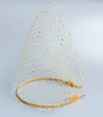 Gold Wedding Hair Accessories Headband Veil for Bridal Crystal Birdcage Face Net Mask Veils Marie Birdcage Veil