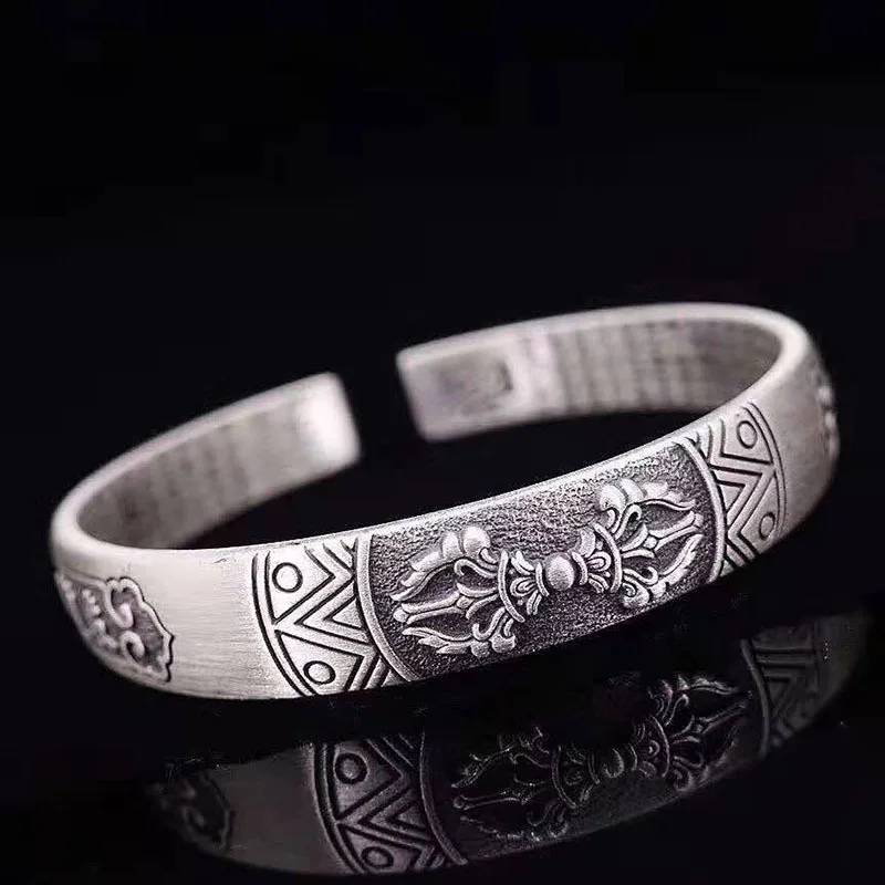 

999 sterling silver vintage six-character mantra silver bracelet heart sutra silver bracelet men and women bracelet