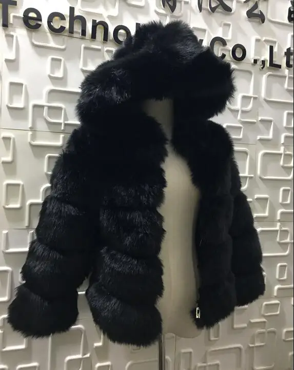 Female Jacket Fur Coat Rabbit Imitation Fur Winter Grass Mink Faux Fur Zipper Coat Ladies Artificial Fur Hooded Soft