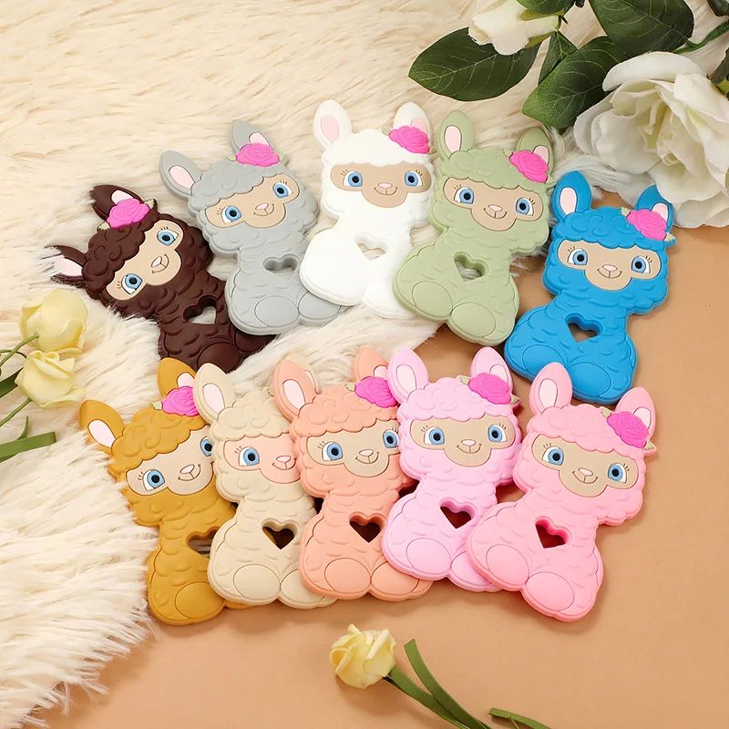 TYRY.HU 1pc 실리콘 Teether 아기 Teething 장난감 만화 핑크 플라밍고 토끼 BPA 무료 아기 Teether DIY 펜던트