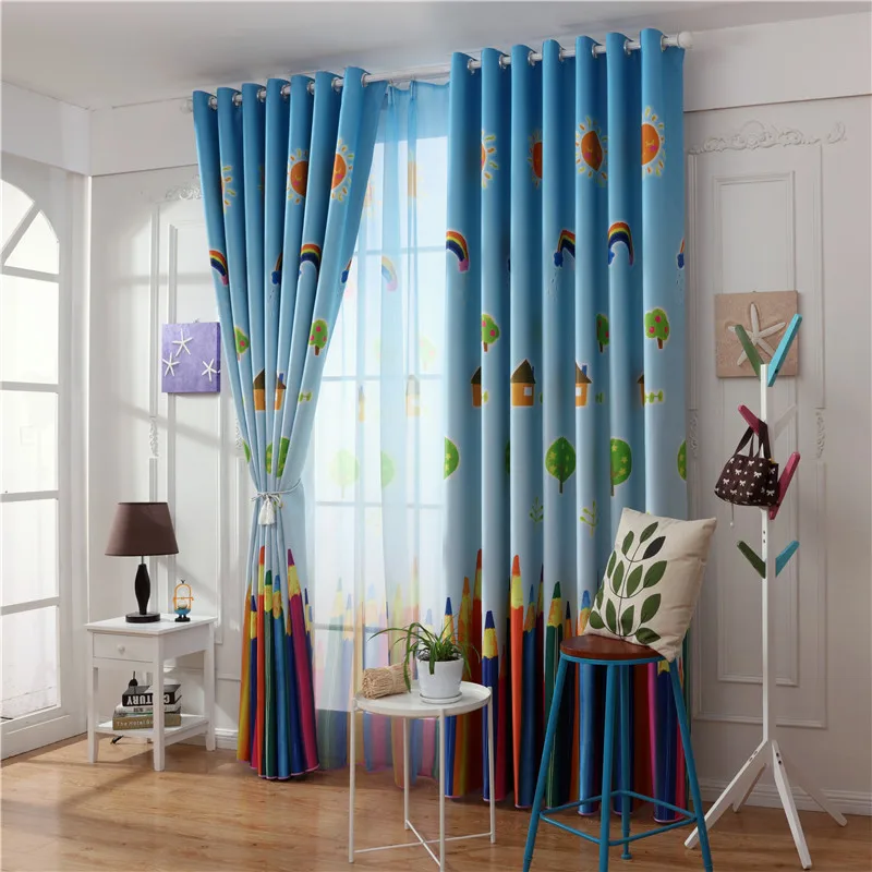 GYC2432 Children Pencil Curtains Cartoon Printed Window Drapes Sheer Tulle Voile  Kids Living Room Bedroom Treatment