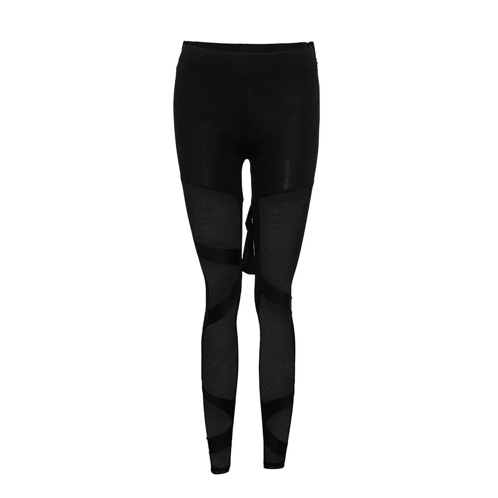 แฟชั่นผู้หญิงสูงเอวฟิตเนส legging เซ็กซี่ Spliced Grenadine Gym Active Leggings กางเกงสบายๆกางเกงขายาวสีดำ