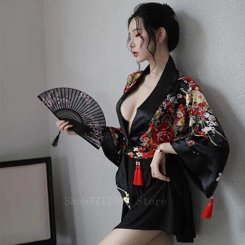 Sexy Kimono Dress Woman Japanese Style Woman Haori Sakura Kawaii Girls Pajamas Yukata Bathrobe Geisha Uniform Nightgown Party