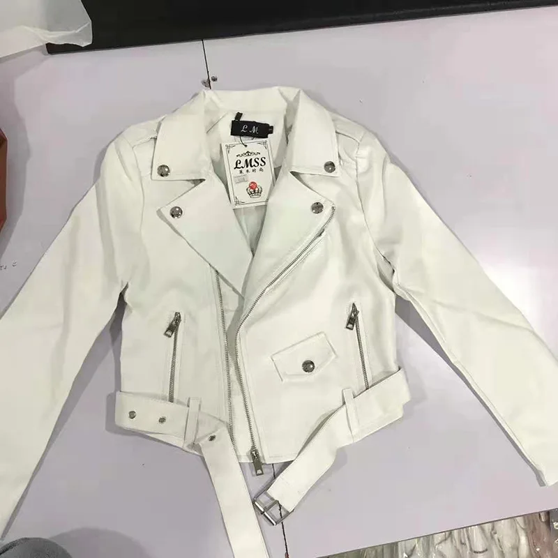 Veste courte en similicuir PU pour femme avec ceinture, veste de motard à manches longues, streetwear slim à revers, rose et jaune, 7 documents, printemps et automne