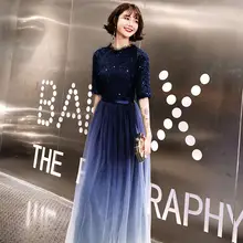 Navy Blue Plus Size Evening Dress with O-neck and Half Sleeves #5