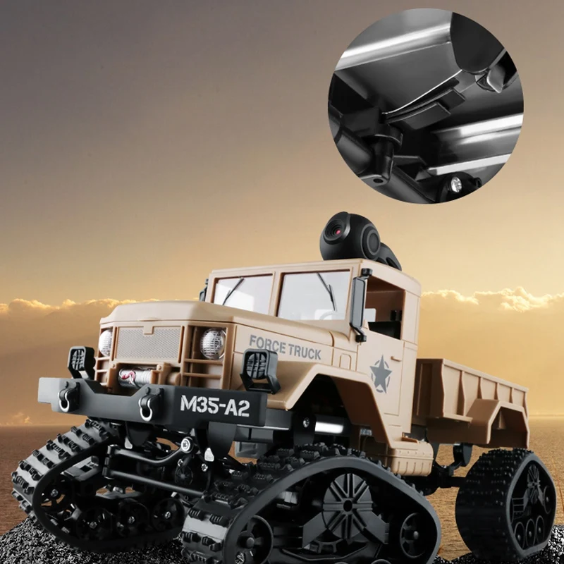 Fy001 1/16 2.4G 4Wd Rc Car 720P 0.3Mp Camera Wifi Fpv Brushed Off-Road Military Truck W/ Led Light VS WPL WLtoys Crawler Model