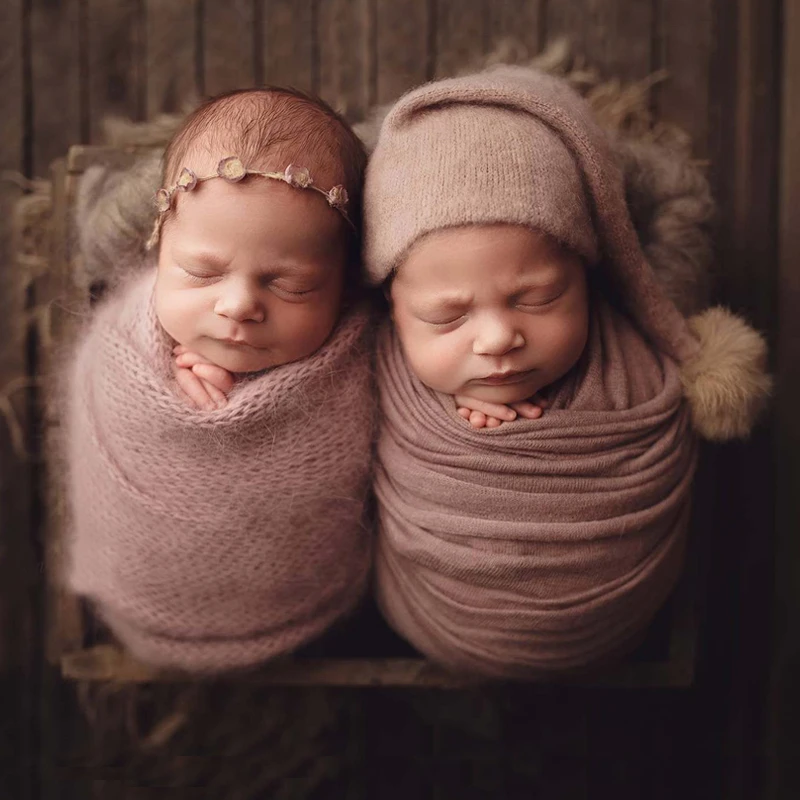 2pcs Wrap Hat Sets Newbornn Photography Props Boys Girls Photography Swaddle Blanket Infant Baby Picture Shoot Props Accessories