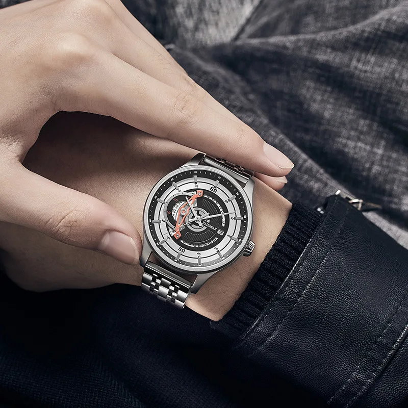 Megir RUIMAS Men Automatic Japan Citizen Mechanical Classic Casual Hollow Skull Wristwatches Male New Sport Sapphire Crystal