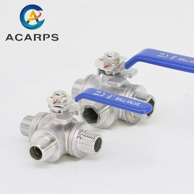 

1/2" 3/4" BSP Male Thread 3 Way Ball Valve DN15 DN20 Stainless Steel 304 Valve Handle Valves L T Port