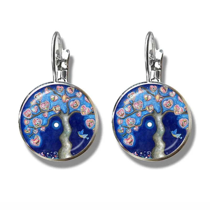 2021 New Colorful Tree of Life Silver Color Earrings Fashion France Earrings for Women EarHook Life Tree Glass Dome Jewelry Gift