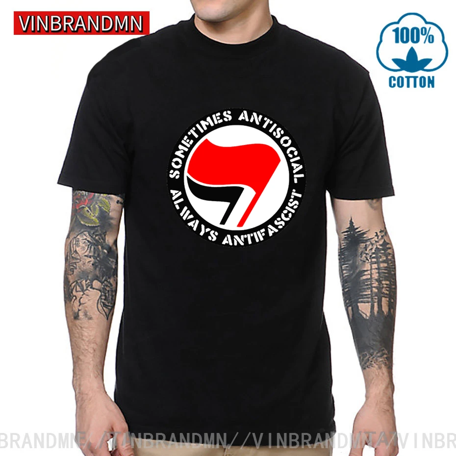 Antifa Symbol T shirts men Sometimes Antisocial Always Antifascist T-shirt Antifascism Socialist Leftist Antifa Flag Logo Tshirt