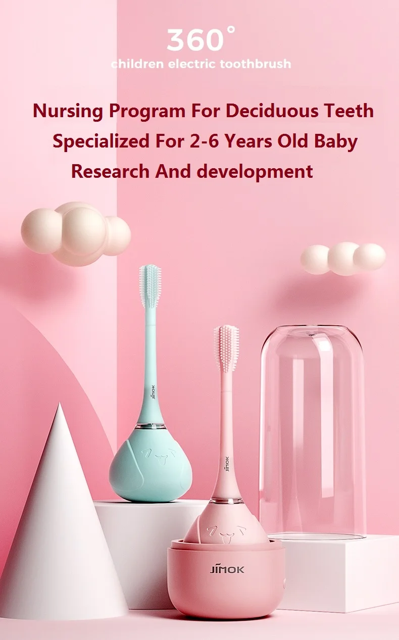 Jimok c1 crianças escova de dentes elétrica 3-12 anos de idade recarregável onda acústica automática bebê cabelo macio pupilas à prova dwaterproof água