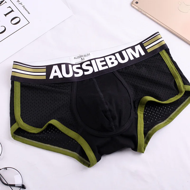 Sous-vêtements en coton pour hommes, caleçons en filet à travers le U, design convexe, aussiebum