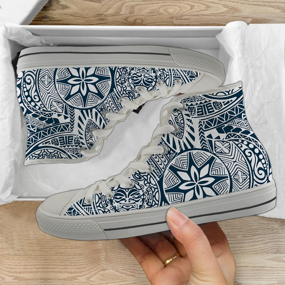 INSTANTARTS Polynesian Style Tribal Tattoo Print Women Vulcanized Shoes High Top Sneakers Flats Ladies Shoe Breathable Footwear