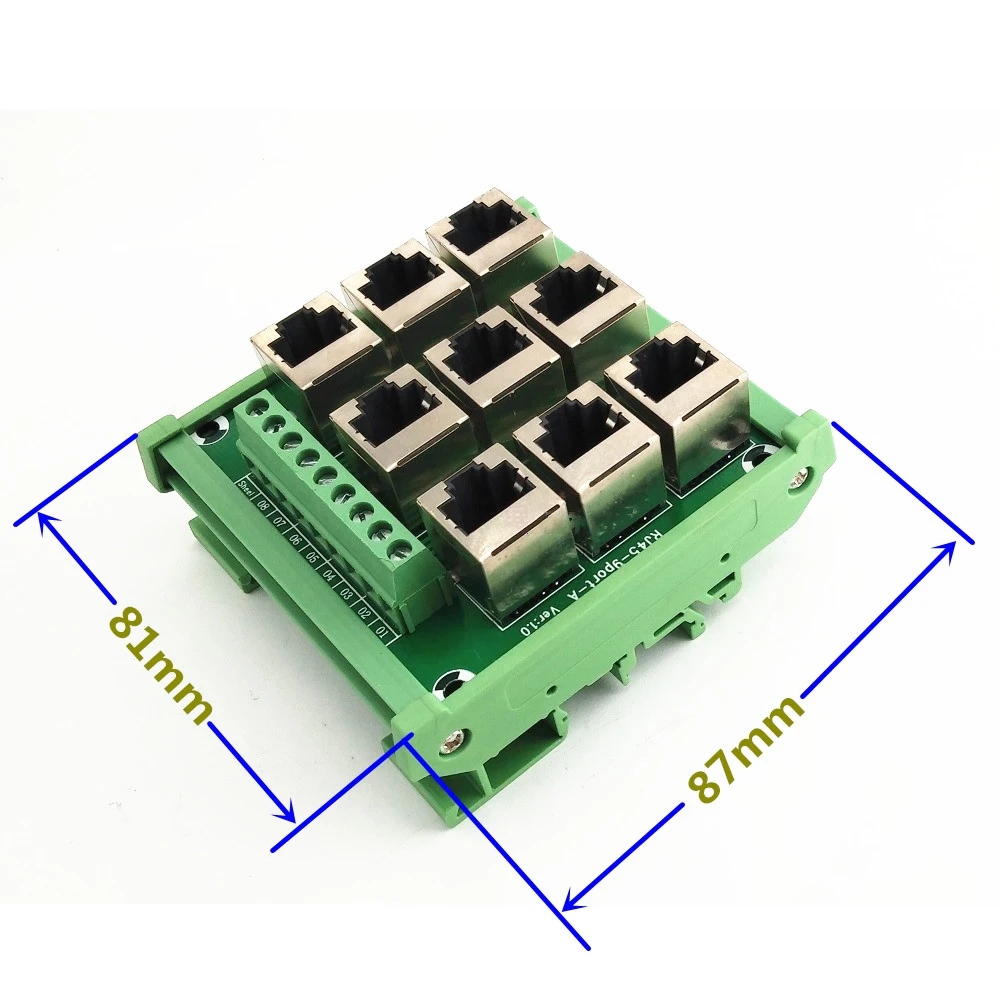 Rj45 8p8c jack 9 voies 9 portas porto réseau buss carte de terminaux de ruptura, bornier, conecteur.
