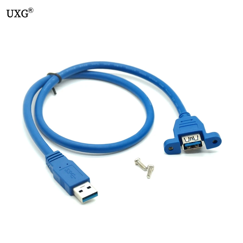 Niebieski kabel USB 3.0 3.0 rozszerzenie męski na żeński przedłużacz przewód z podwójnie ekranowany Panel z mocowaniem na śruby do montażu na 0.3M