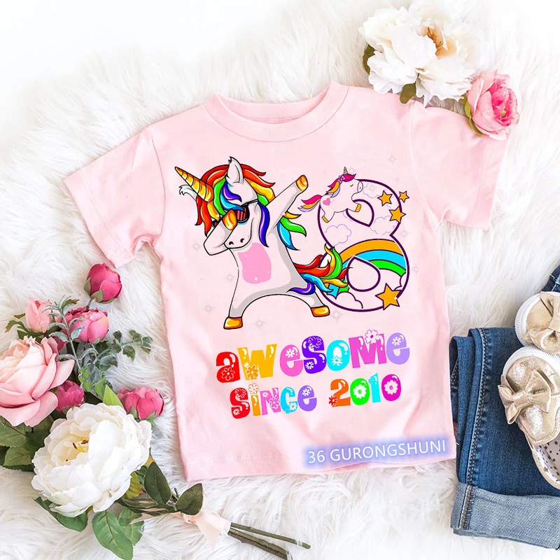 Awesome Since 2021 Unnicorn Harajuku Anime Cartoon Print T Shirt Boys Kid Children Clothes T-Shirt Number 7 8 9 Birthday Gift